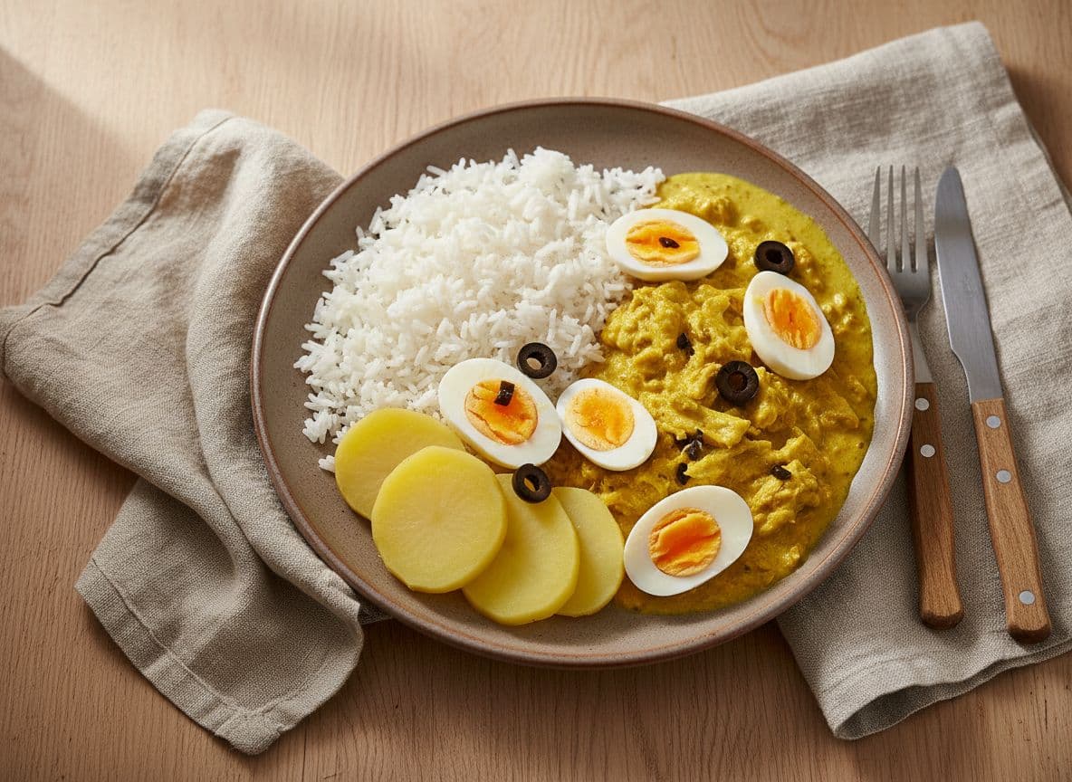 Aji de Gallina (Peruvian Creamy Chilli Chicken with Rice)