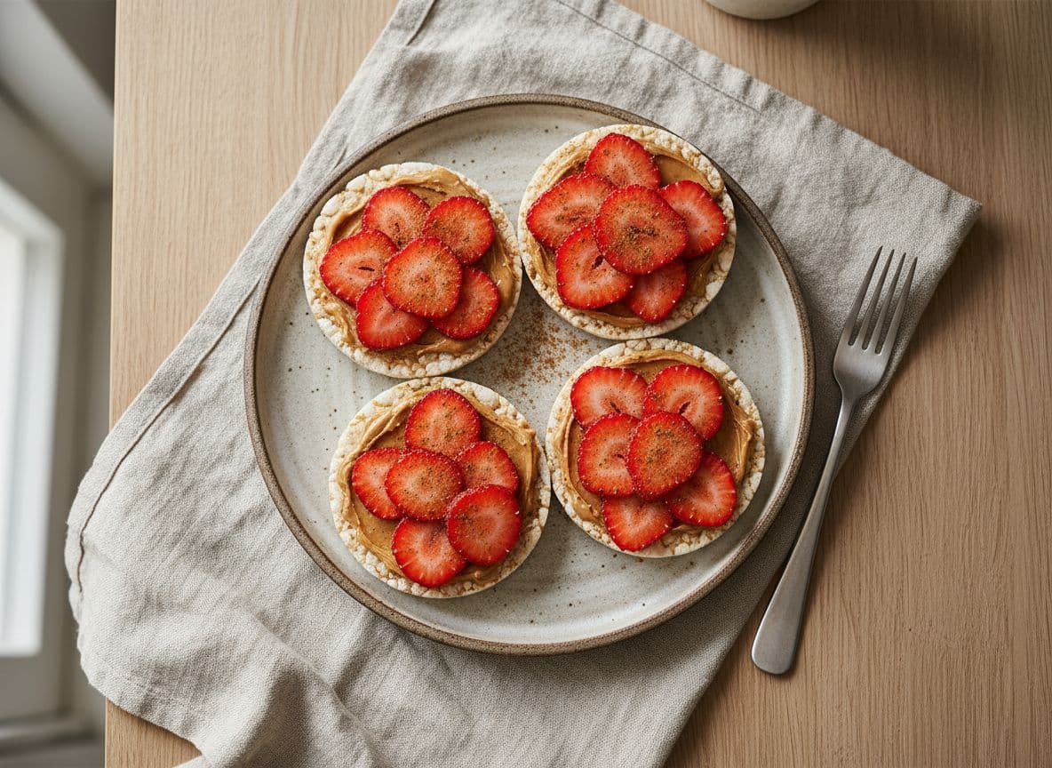 Almond Butter Rice Cakes with Strawberries