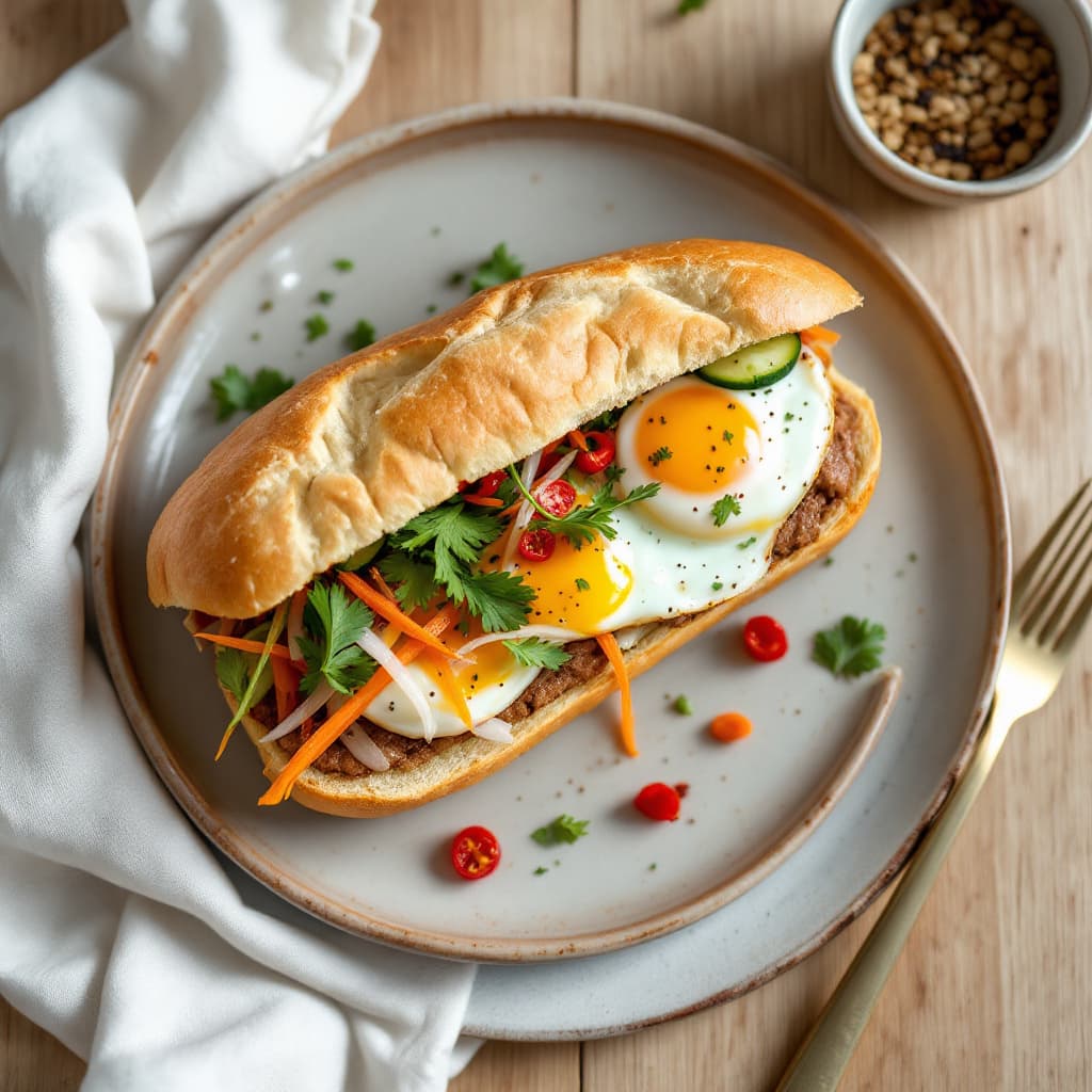 Banh Mi Op La (Vietnamese Fried Egg Baguette with Pâté and Pickles)