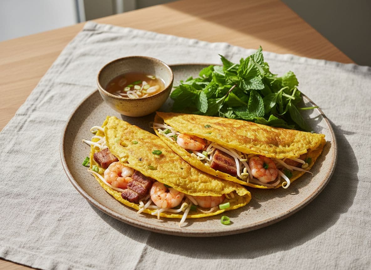 Banh Xeo - Crispy Turmeric Crepes with Prawn & Pork