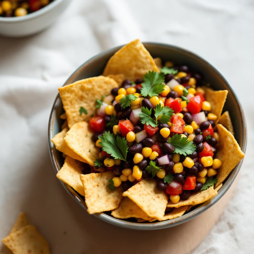 Black Bean & Corn Salsa with Baked Tortilla Chips