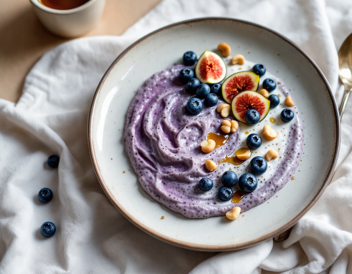 Blueberry Chia Pudding with Figs, Hazelnuts and Maple Syrup