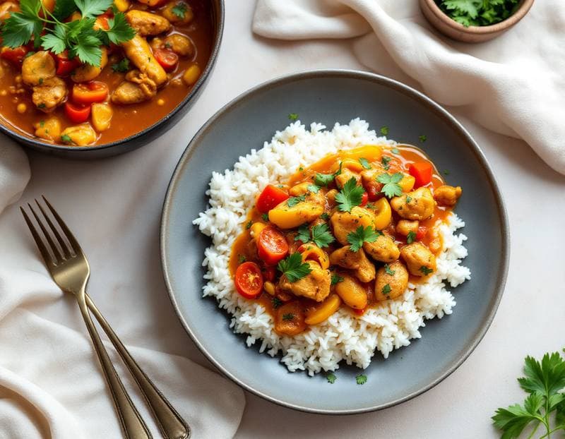Brazilian coconut chicken moqueca with rice
