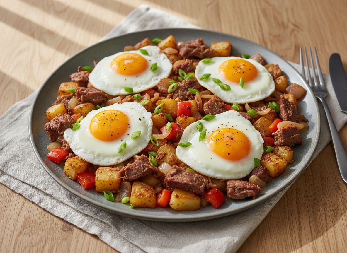 Brisket Breakfast Hash with Fried Eggs