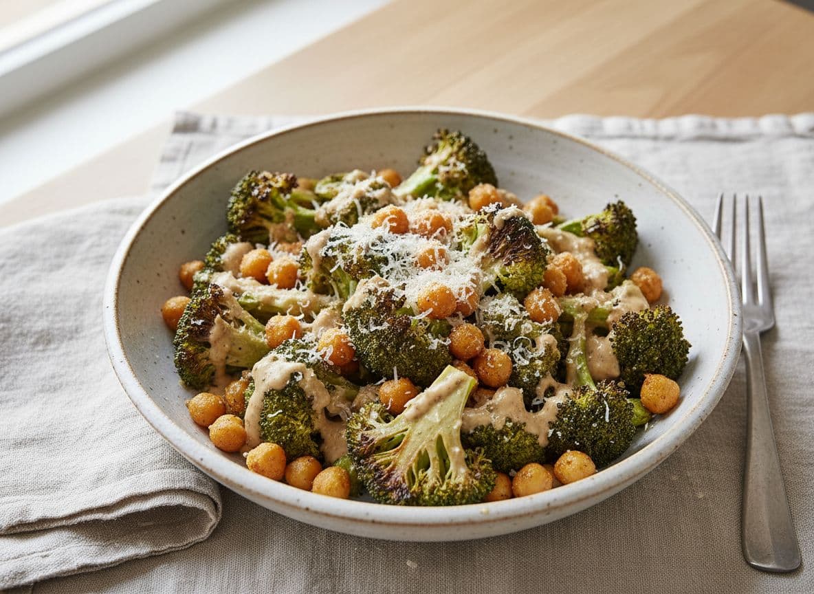 Broccoli Caesar Salad with Crispy Chickpeas