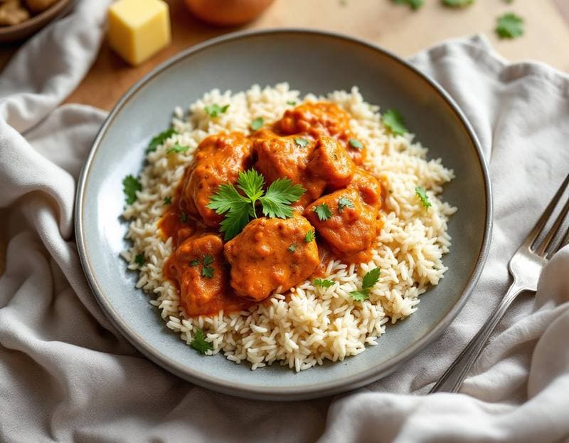 Butter chicken with buttery basmati rice