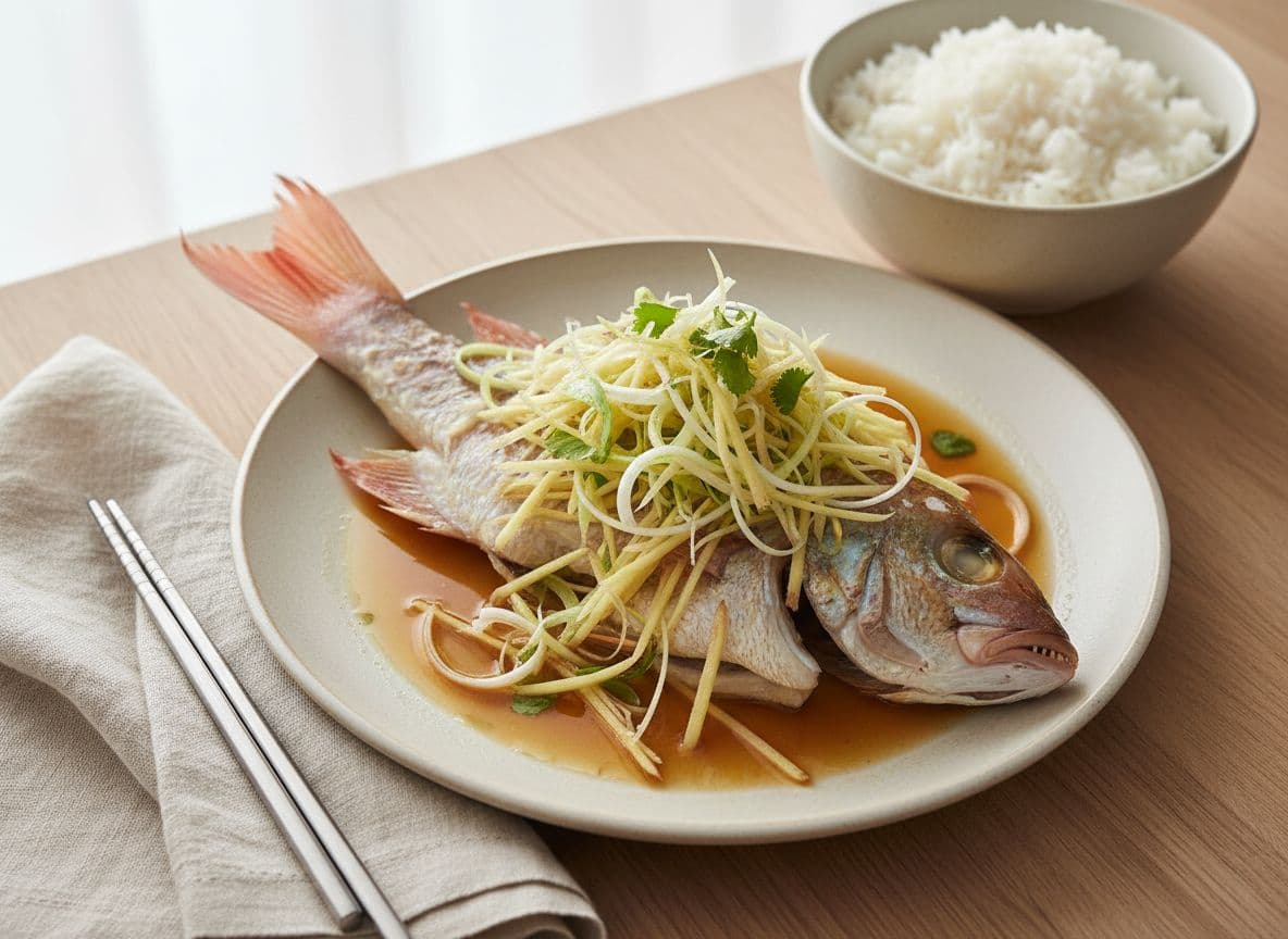Cantonese Steamed Whole Fish with Ginger, Spring Onion and Hot Oil