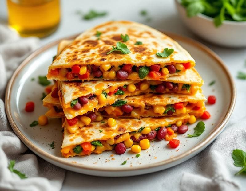 Cheesy vegetable and bean quesadilla stack