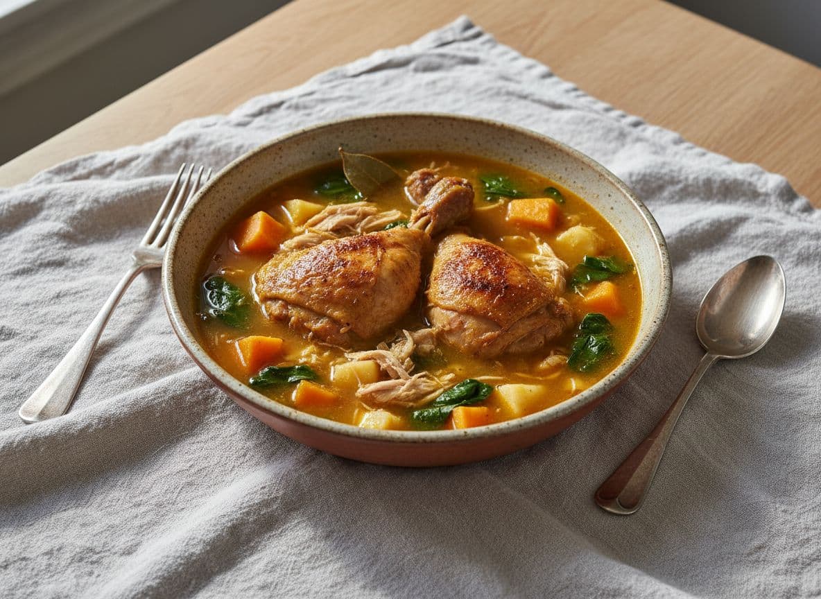 Chicken maryland and sweet potato soup with cassava
