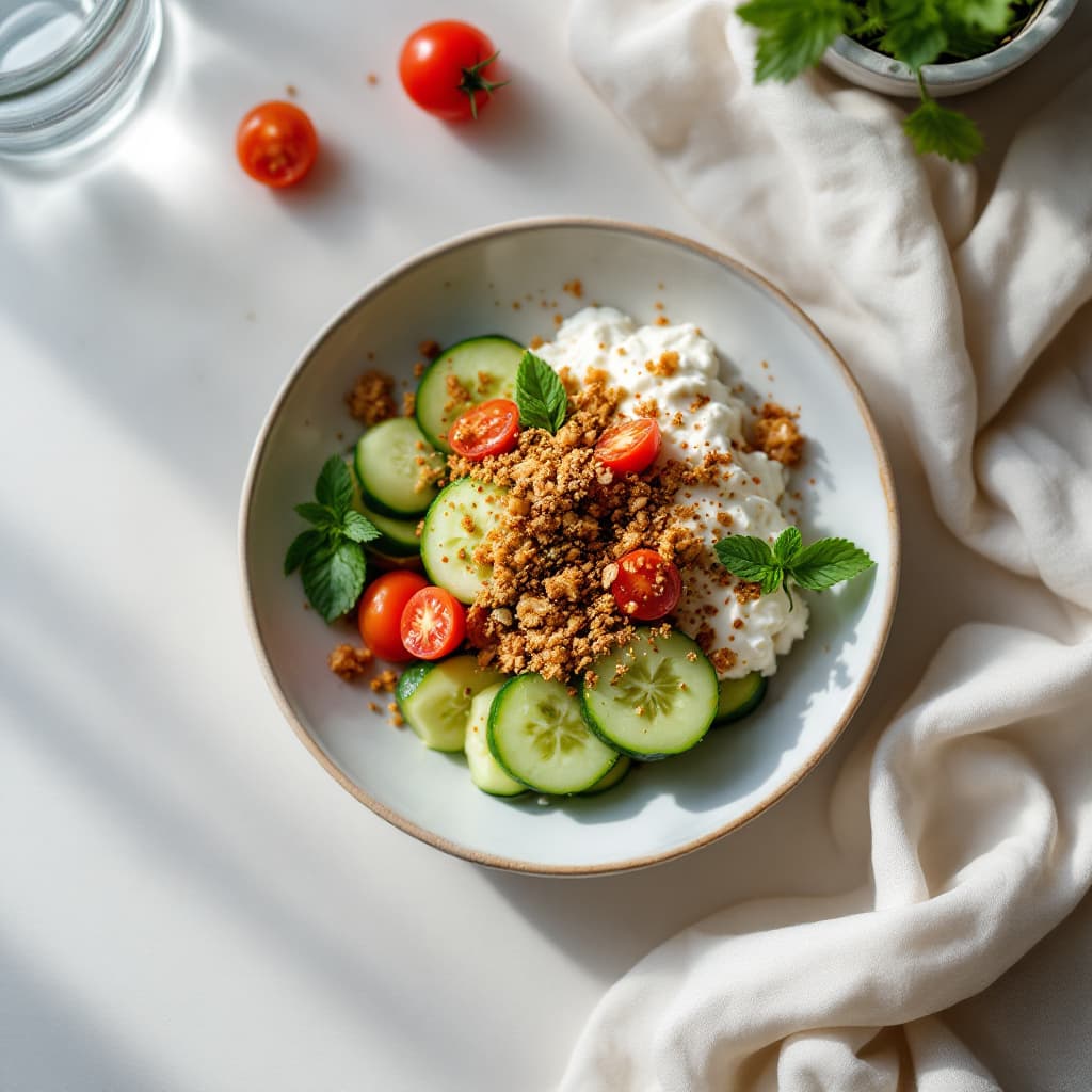 Cottage Cheese & Cucumber Snack Bowl with Dukkah