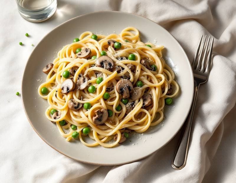 Creamy mushroom and pea pasta