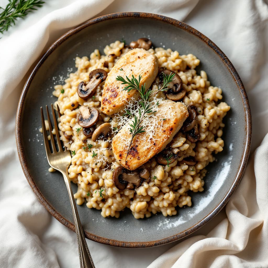 Creamy Mushroom & Thyme Chicken Risotto with Parmesan