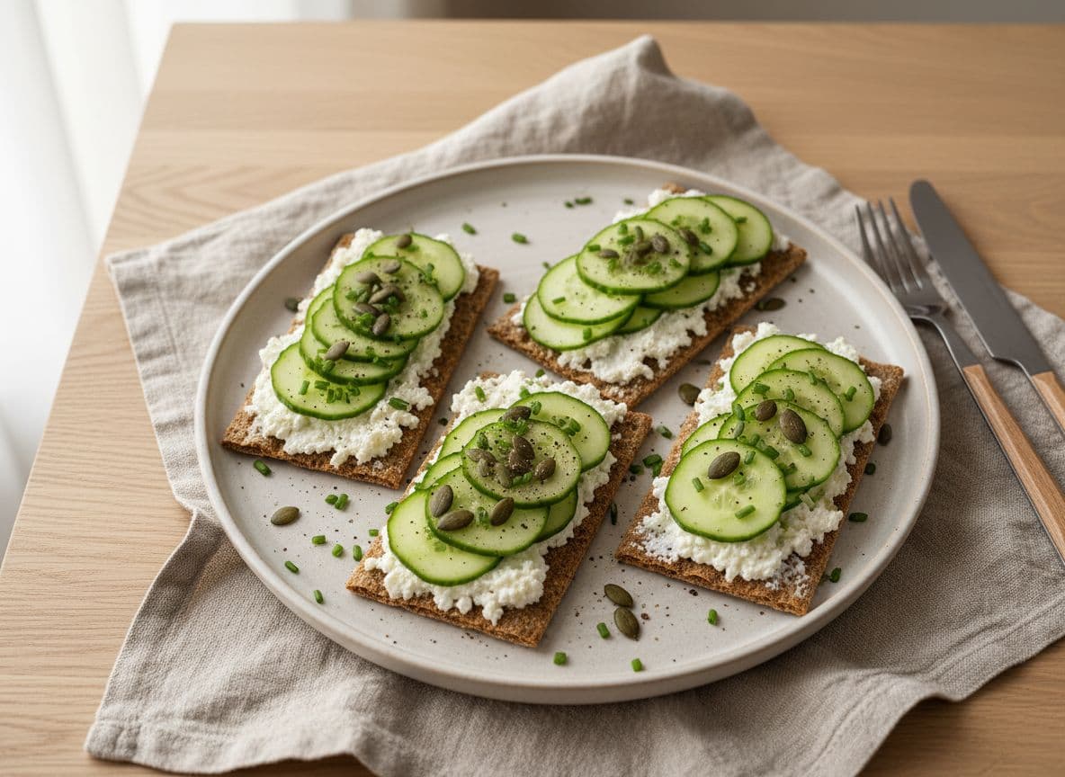 Crispbread with Cottage Cheese, Cucumber and Pumpkin Seeds