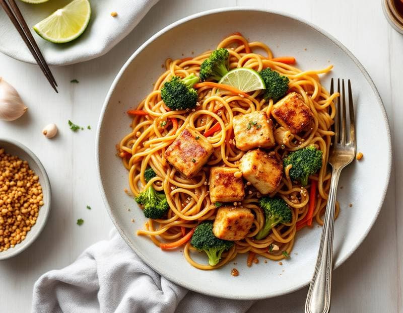 Crispy tofu peanut-free satay-style noodles