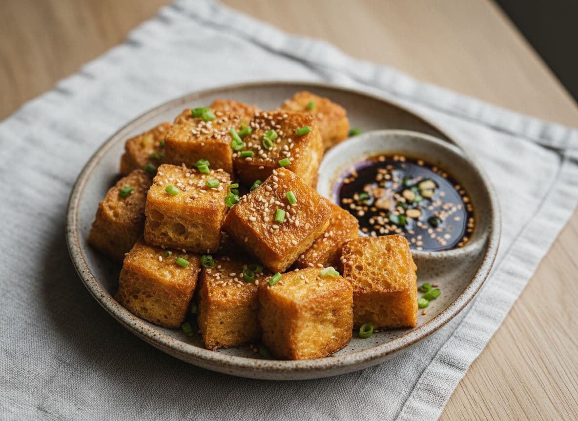 Crispy Tofu Puffs with Sesame Soy Dip