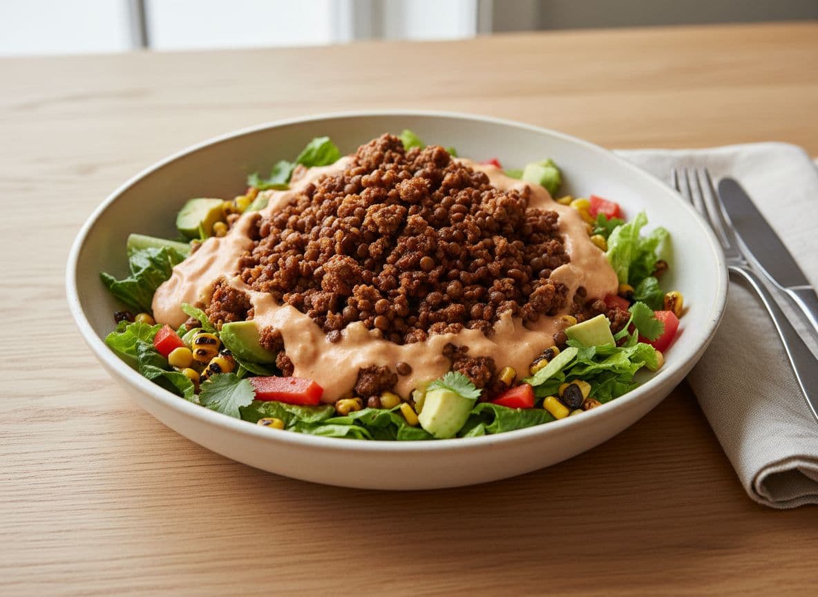 The Fiesta Chop: Taco Salad with Beef and Lentils