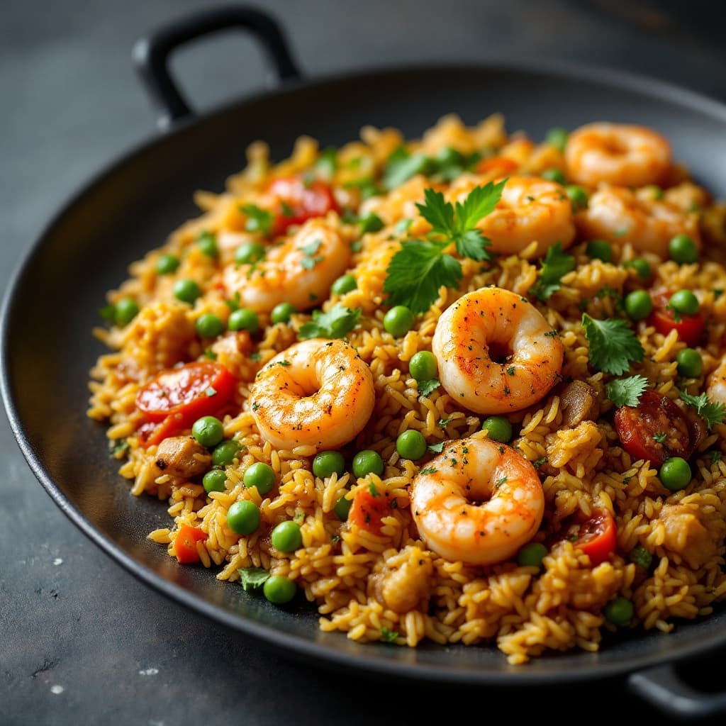 Garlic prawn and chicken paella