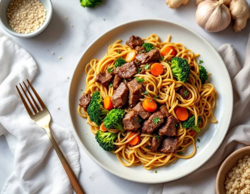 Ginger beef and broccoli noodles