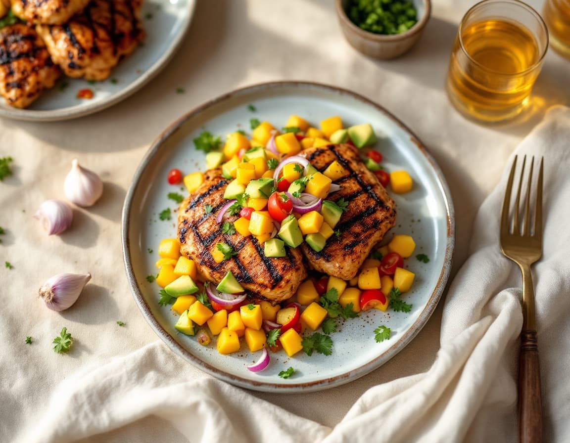 Grilled Jerk Chicken with Mango Avocado Salsa