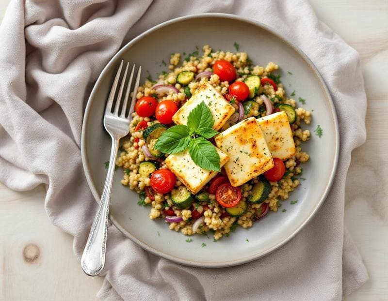 Halloumi and roast veg couscous bowl