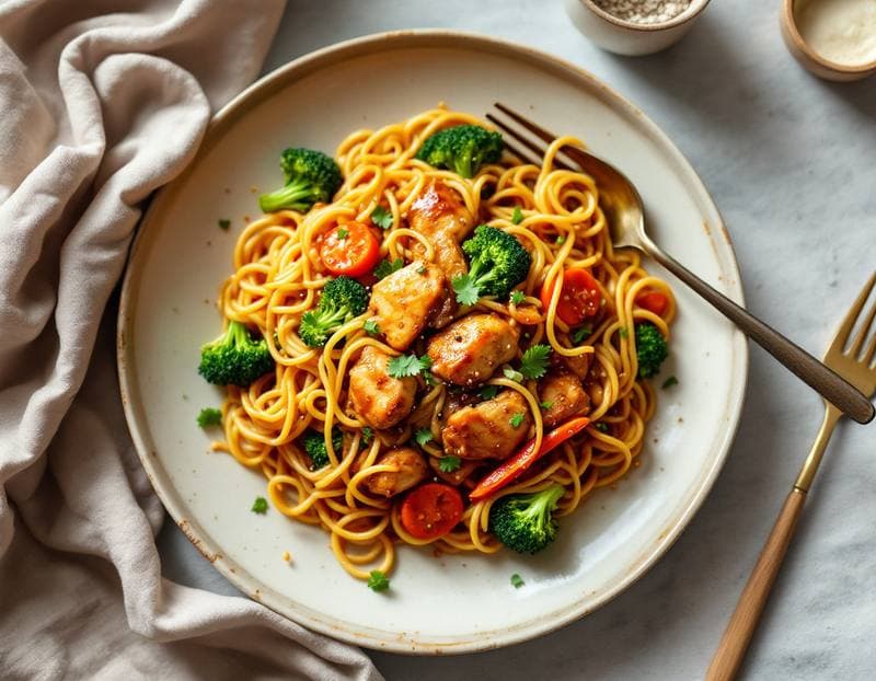Honey-soy chicken noodle stir-fry