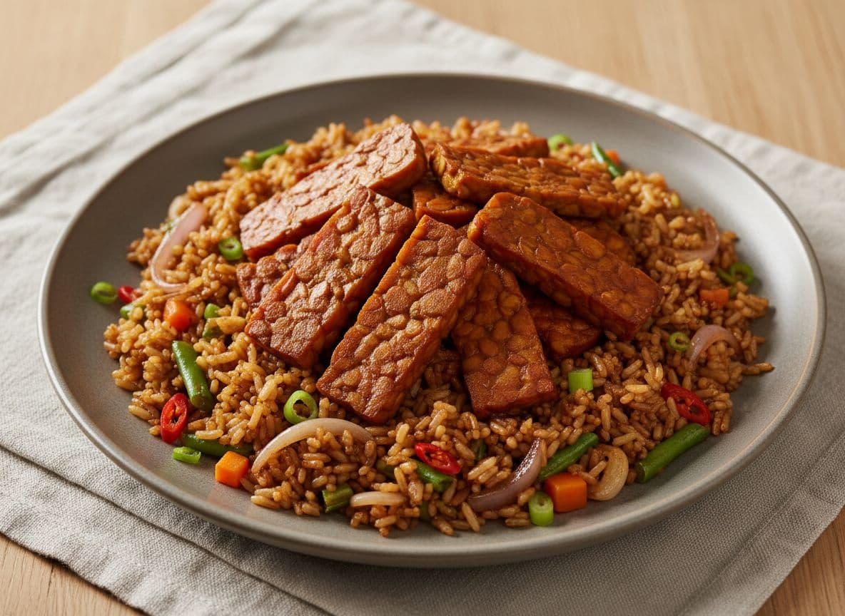 Indonesian peanut-free tempeh nasi goreng