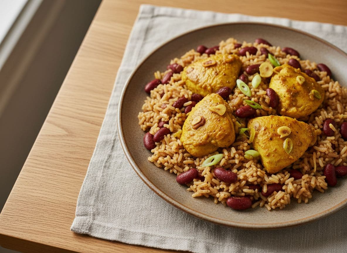 Jamaican Curry Chicken with Rice and Peas
