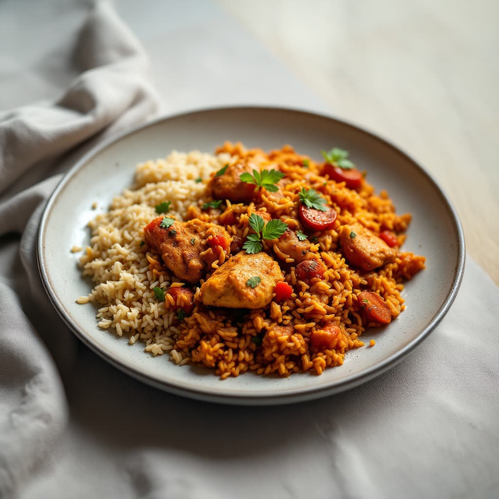 Jollof Rice with Chicken and Fresh Tomato Base