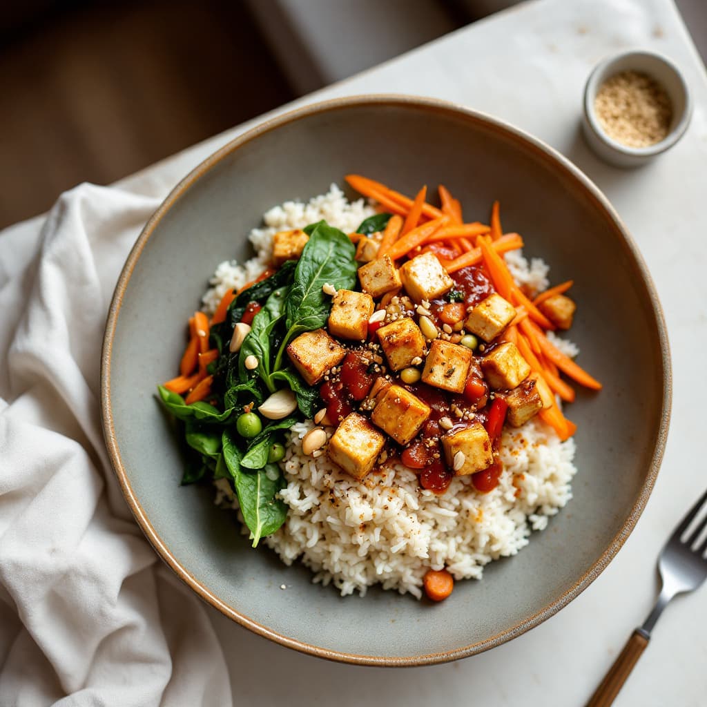 Korean Bibimbap with Marinated Tofu and Gochujang