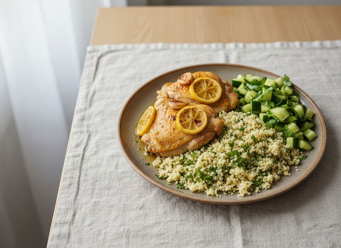 Lemon-garlic chicken with herby couscous
