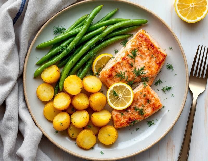 Lemon-garlic salmon with crispy roast potatoes
