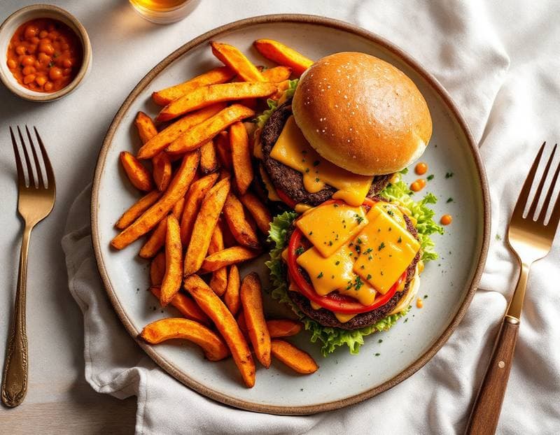 Loaded American smash burger night with sweet potato fries