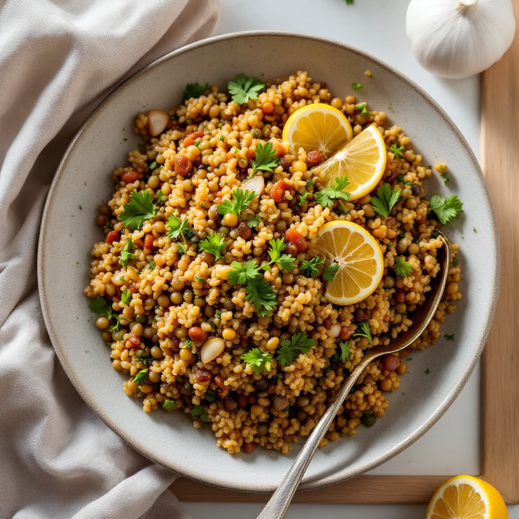 Middle Eastern spiced lentil and couscous pilaf