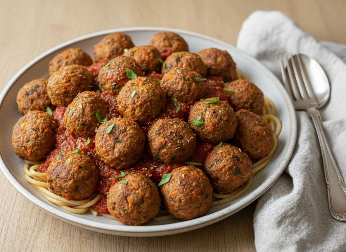 Oat and Carrot Meatballs in Tomato Sauce