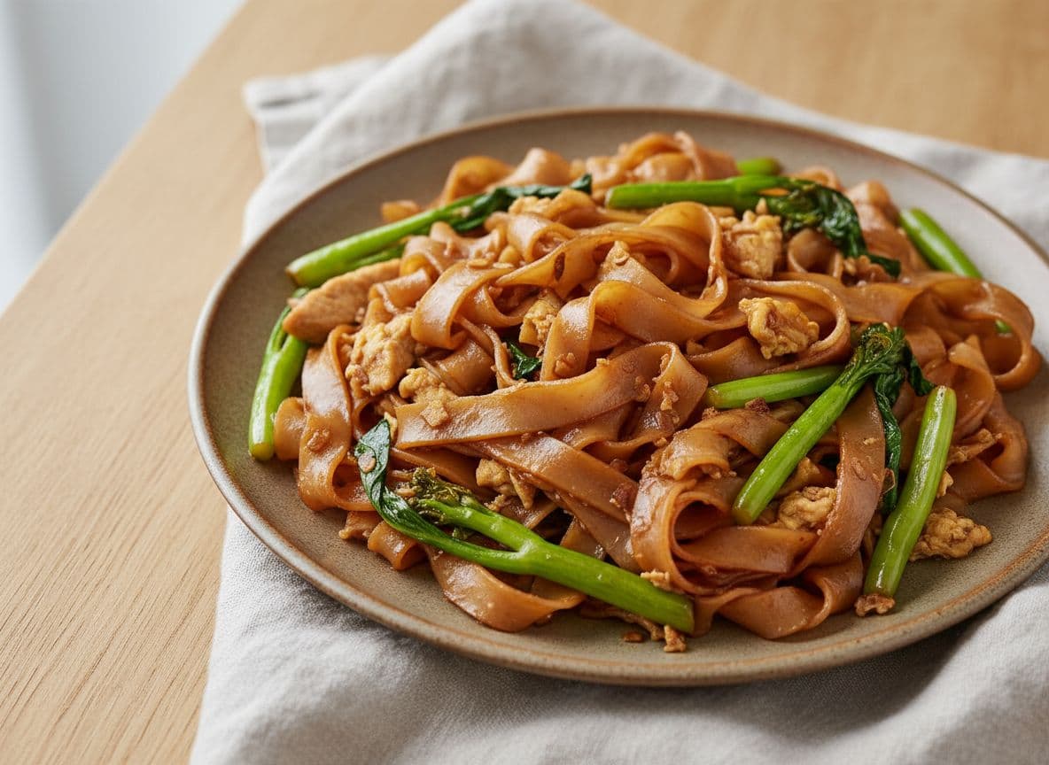 Pad See Ew with Chicken and Chinese Broccoli