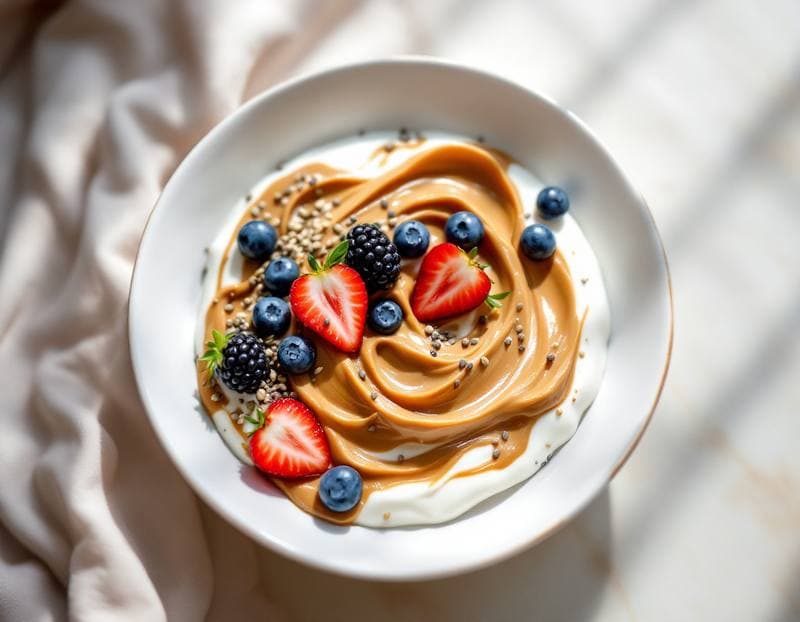 Peanut butter & berry protein yoghurt bowl