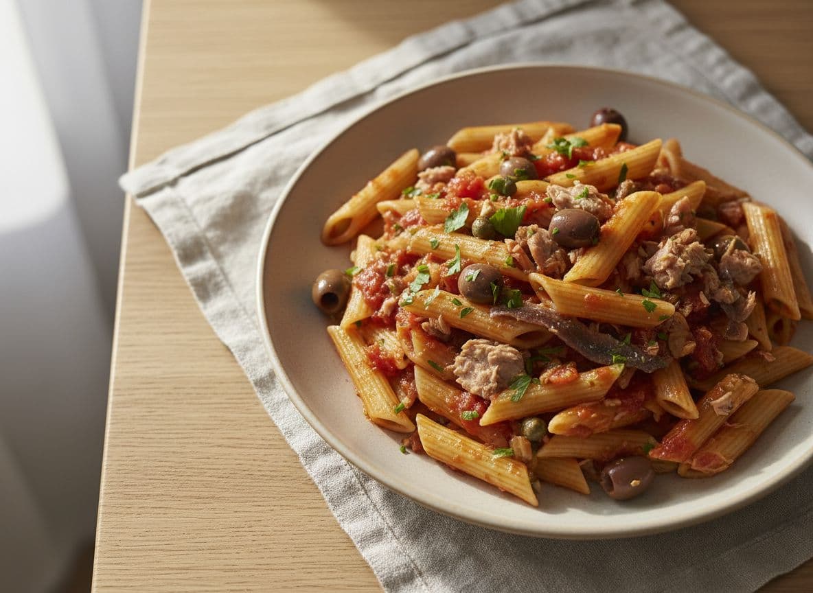 Penne alla Puttanesca with Tuna