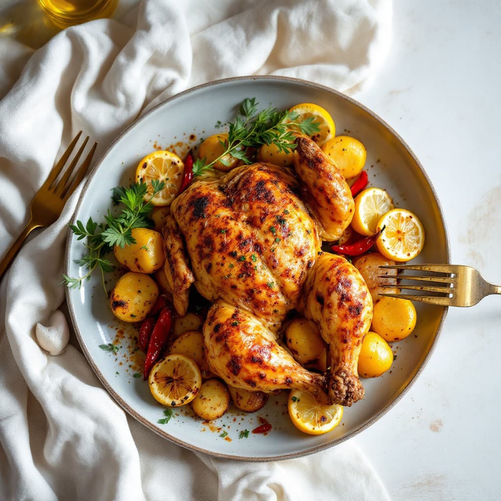 Piri Piri Chicken with Charred Lemon and Potatoes