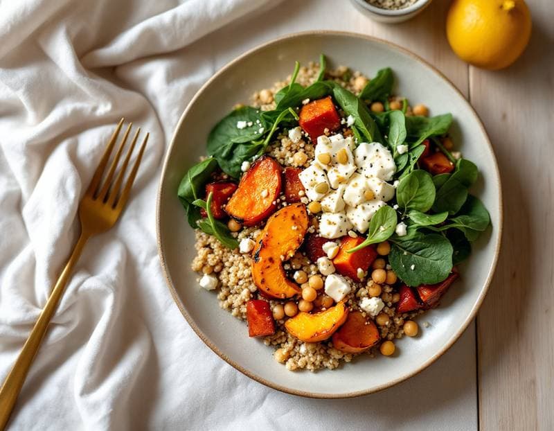Roasted pumpkin and feta quinoa bowl