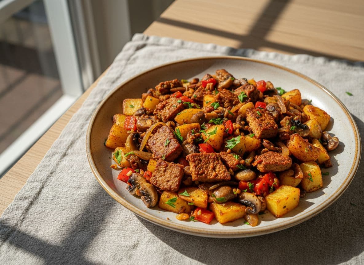 Seitan & Mushroom Breakfast Hash with Smoked Paprika