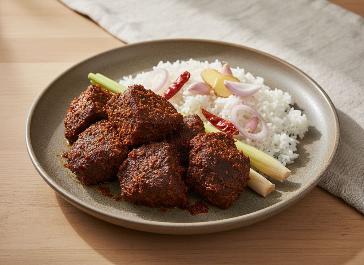 Slow-Cooked Beef Rendang with Rice