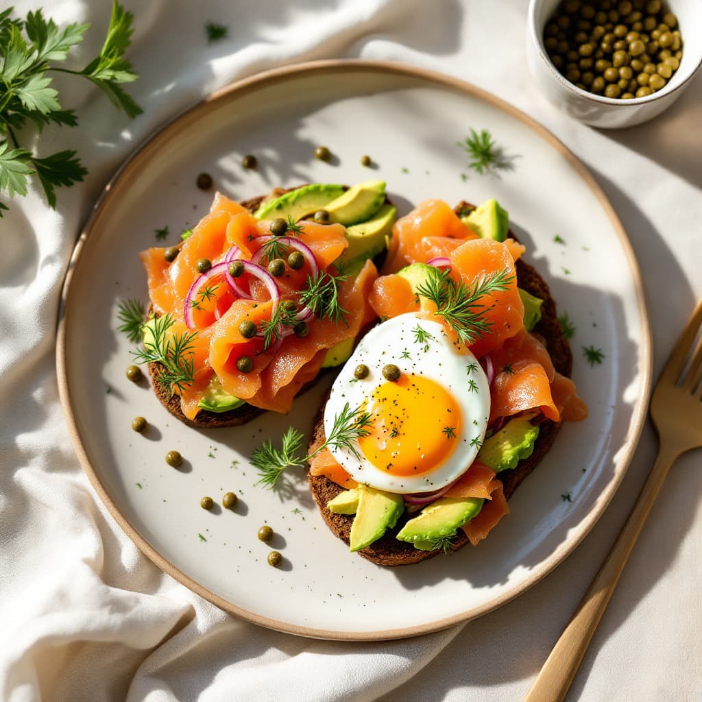 Smoked Salmon and Avocado on Rye with Capers