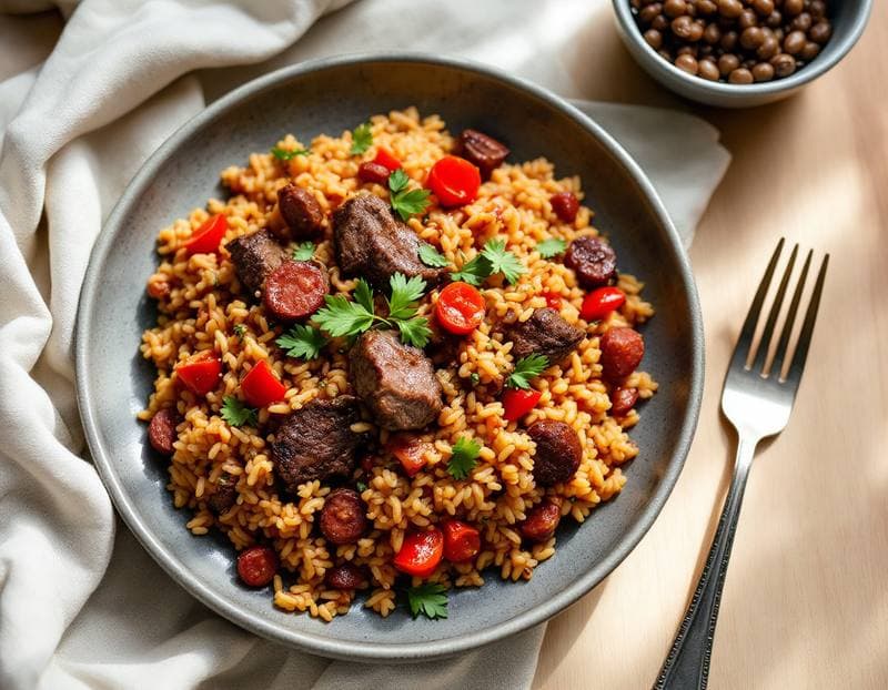 Smoky Spanish beef and chorizo rice