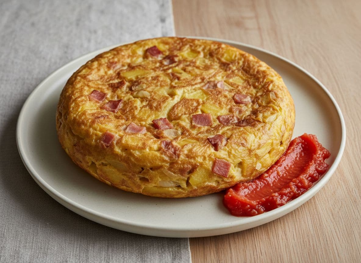 Spanish Potato & Onion Tortilla with Ham and Tomato