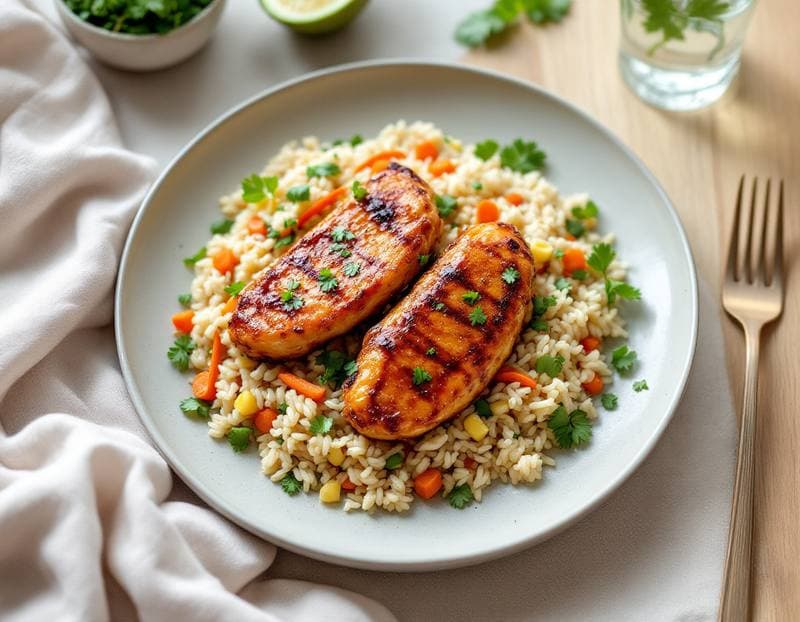 Sticky Chinese chicken tenderloins with fried rice