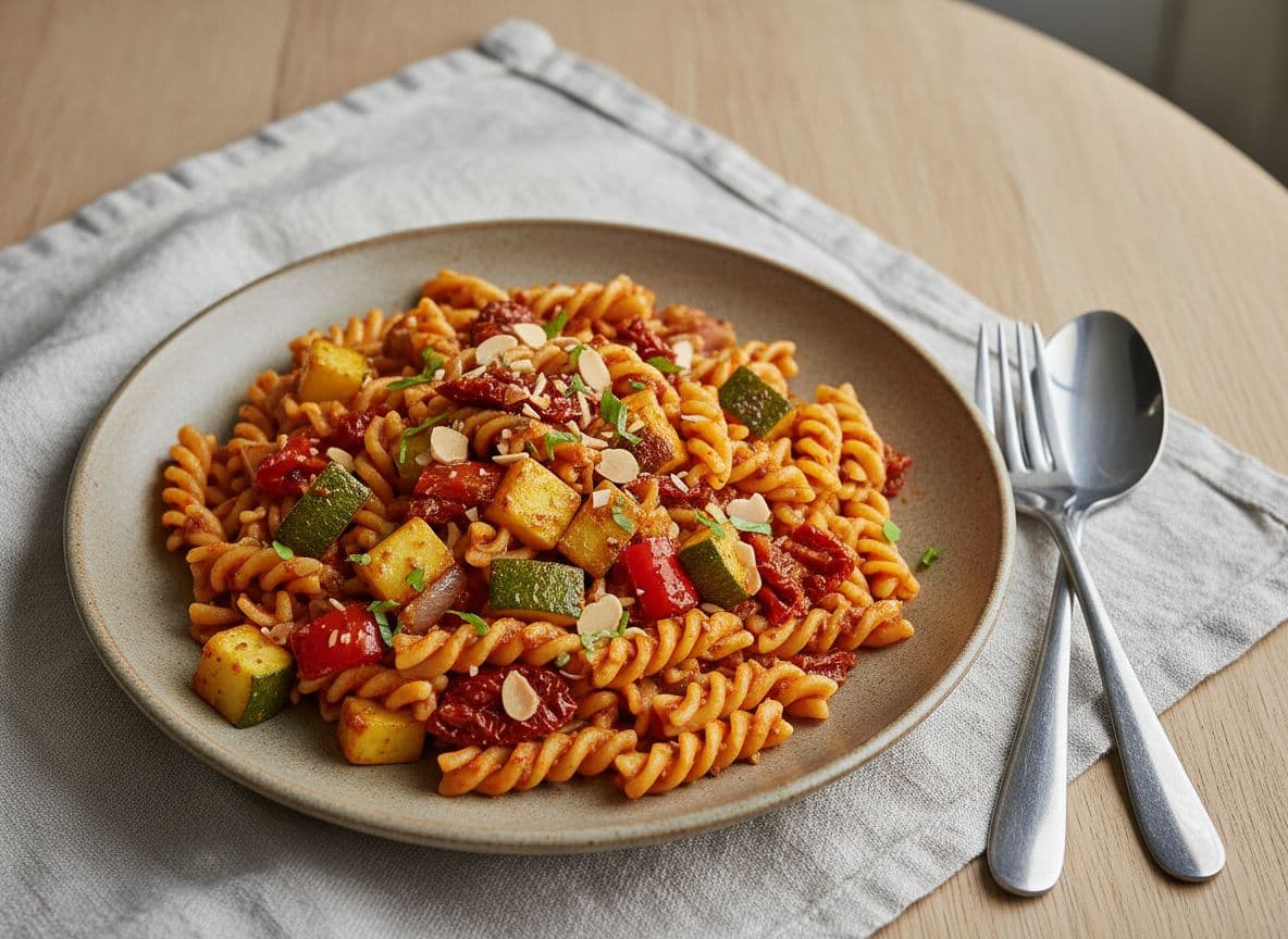 Sun-Dried Tomato Pesto Pasta with Roasted Vegetables