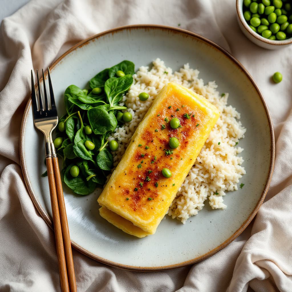 Tamagoyaki with Rice and Greens