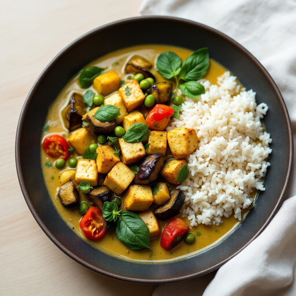 Thai Green Curry with Tofu, Eggplant & Thai Basil