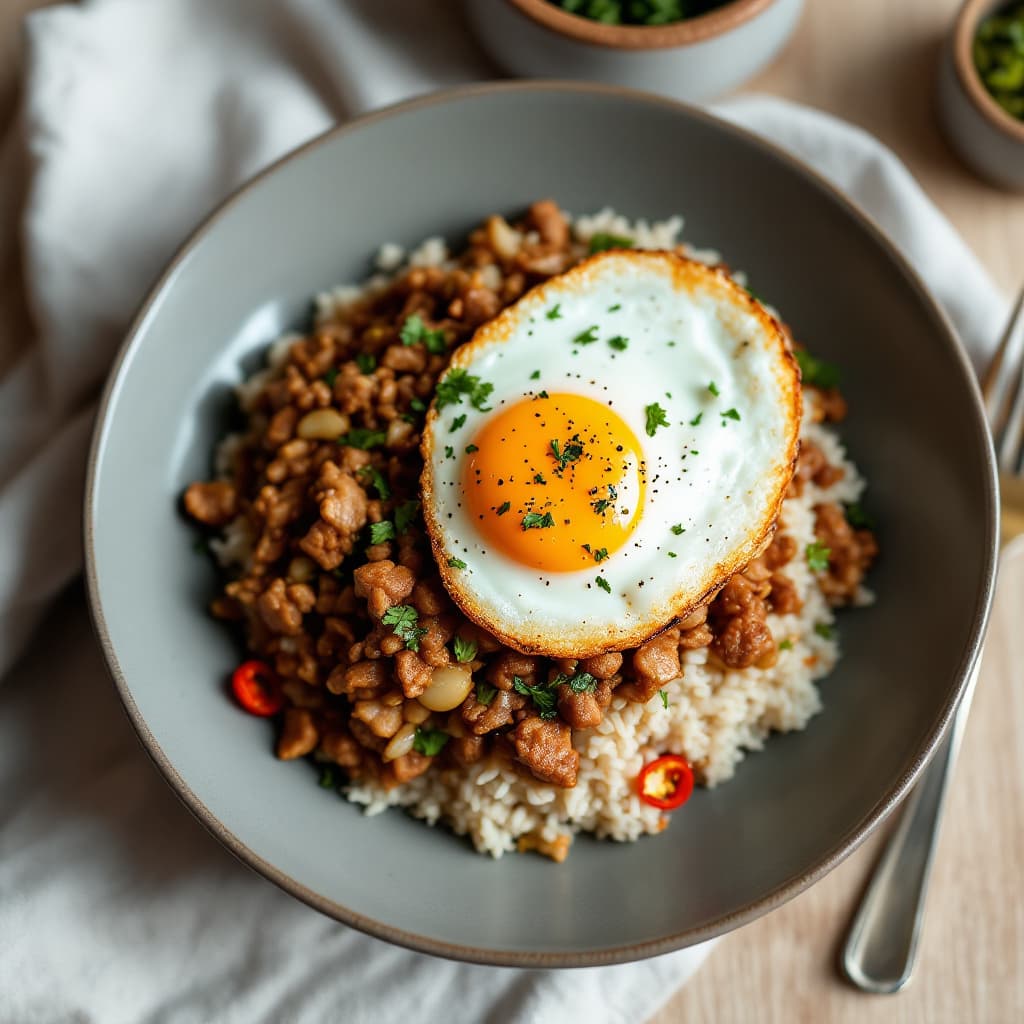 Thai Pork & Fried Egg Breakfast Rice Bowl