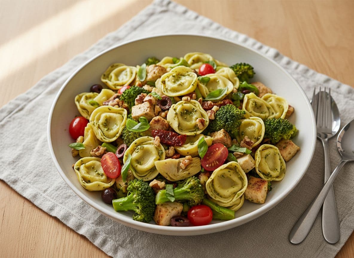 Tortellini Salad with Walnut Pesto, Chicken and Broccoli